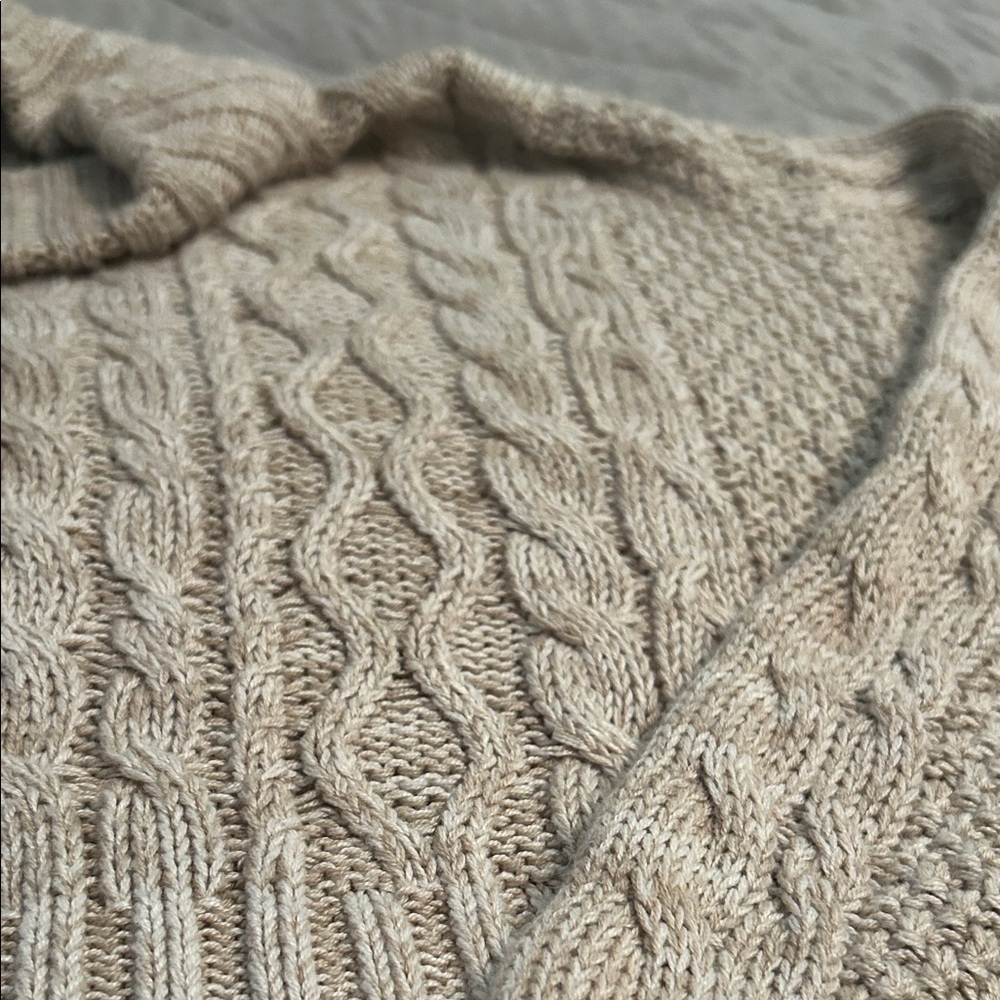 Elegant Beige Cable Knit Turtleneck Sweater